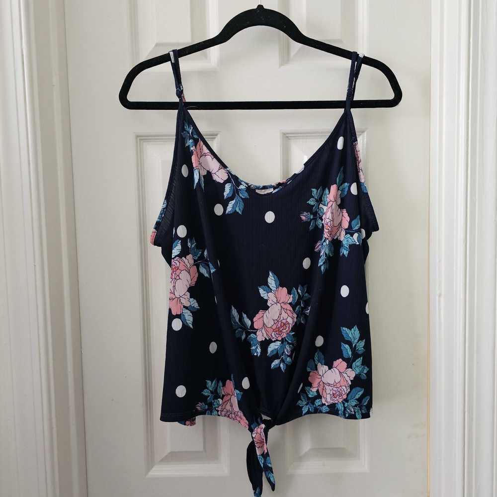 Secret Treasures Blue and Pink Sleeveless Tank with Tie Front